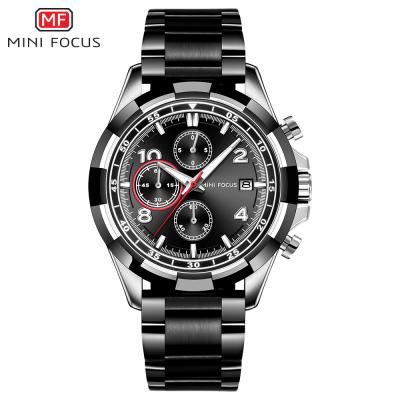 China Mini Focus Men Stainless Steel Strap Chronograph New Style Design Quartz Wrist Watch With Cheap Price for sale