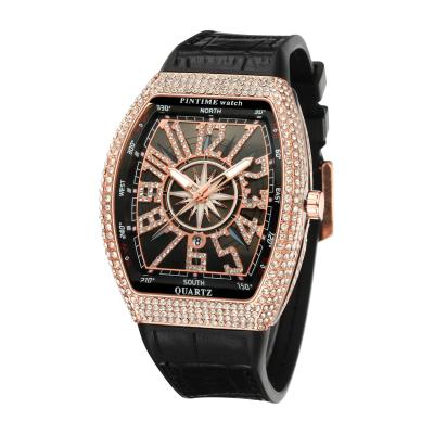 China Chronograph Pintime China Wholesale Bling Hip Hop Online Store Iced Out Luxury Watch Tonneau Dropshipping Diamond Watches Men for sale