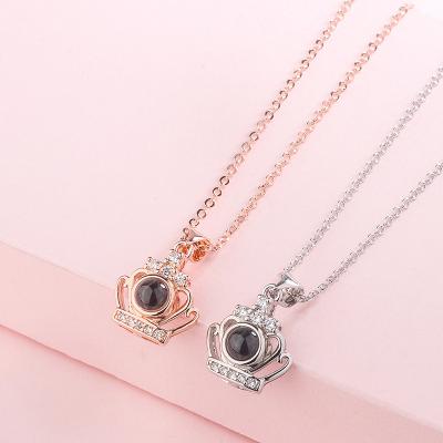 China XIXIA Fashion Jewelry S925 Sterling Silver Projection Necklace Valentine's Day 100 Languages ​​Necklace Women Custom Made I Love You for sale