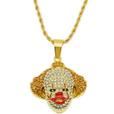 China Fashionable XIXIA Fashion Clown Latest Custom Wholesale Diamond Hip Hop Pendant Necklace Rhinestone Alloy Jewelry for sale