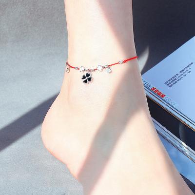 China XIXIA Fashion Jewelry S925 Sterling Silver Simple Design Four Leaf Clover Custom Beans Chain Anklet Chain Link Anklet For Women for sale