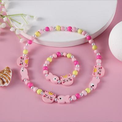 China Cute plastic personalized custom made necklace and bracelet set small children's handmade flower rainbow flower butterfly dinosaur craft jewelry for sale