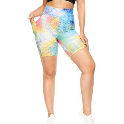 China High Quality Jacquard Anti-Wrinkle Booty Workout Fitness Polyester Yoga Tie Dye Oversized Shorts With Pocket for sale