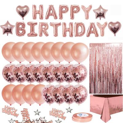 China Happy Birthday Banner Fringe Curtain Foil Tablecloth Disposable Heart Star Rose Gold Latex Balloon Birthday Party Decorations for sale