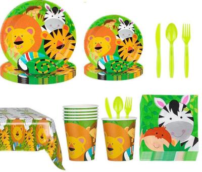 China 2021 New Jungle Tiger Theme Children Disposable Animals Decoration Holiday Party Tableware Kit for sale