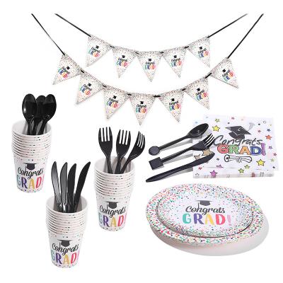 China Customized Disposable 2021 New Season Graduation Fashion Children's Adult Party Tableware Set for sale