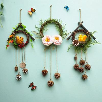 China Natural Rustic Style Faux Rattan Plants Round Touch Wall Hanging Garland Floral Star Boho Decor for sale