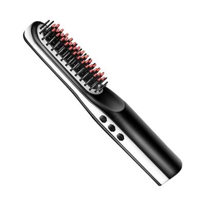 China Hot Mini Safety Beard Comb Cordless Hair Straightener Cordless Beard Straightener Brush With USB for sale