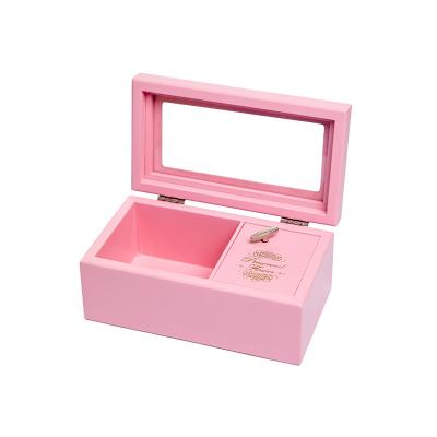 China Custom Cute Girly Pink Music Jewelery Boxes Packaging Items Heart Wooden Jewelry Box With Logo for sale