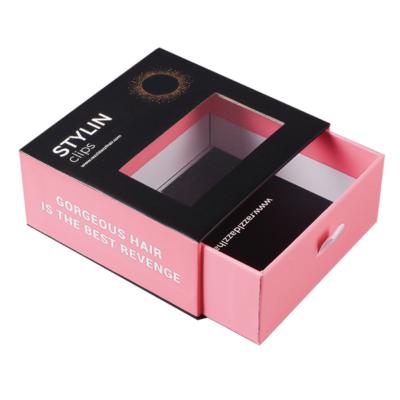 China Luxury Custom Reused Logo Print Cosmetic Hair Bundle Materials Extension Storage Drawer Box Gift Wig Packaging Box With Ribbon Handle for sale