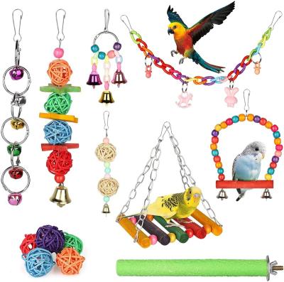 China Viable Colorful Hanging Bell Hammock 13 Pack Parrot Bird Swing Toys Cage Chewing Climbing Toys For Small Parakeets Conures Cockatiels for sale