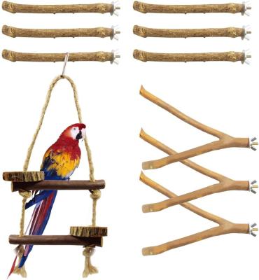 China 10 Pieces Viable Bird Perch Wooden Rod Bird Toys Swing Tools Natural Multifunctional Products Bird Pole Tree Standing Swing Branch Wood for sale