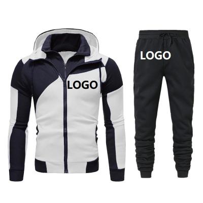 China Anti-wrinkle Autumn Winter Patchwork Jogger Casual Sweatshirt Double Zipper Hoodies Sets for sale