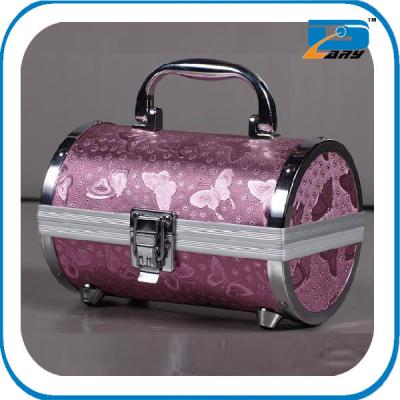 China Fashion Makeup Organizer Glittering Aluminum Wholesale Cosmetic Train Case With Pink Color for sale