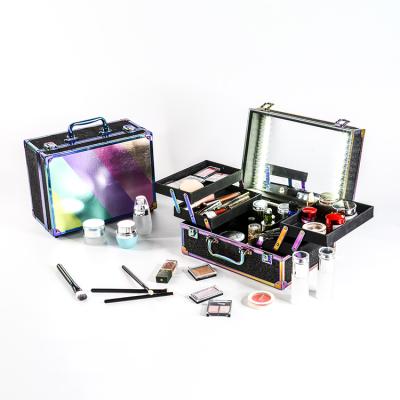 China Makeup Racing Aluminum Lighted Train Case With Led Lights Makeup Studio Station Case With Mirror for sale