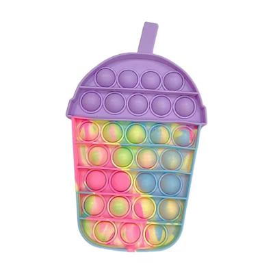 China Silicone Children Milk Tea Cola Cup Macaroon Color Press Finger Bubble Puzzle Decompression Desk Toy for sale