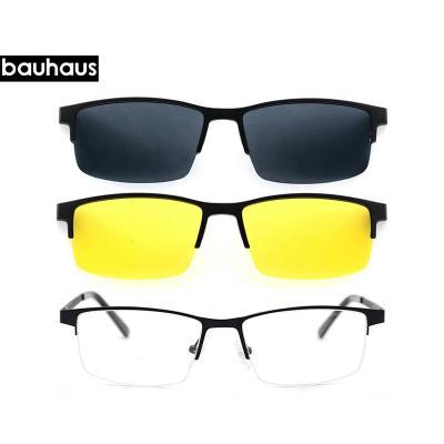 China QB8013 Factory Custom Made High Quality Strong Half Rim Men Metal Clip On Sun Glasses for sale