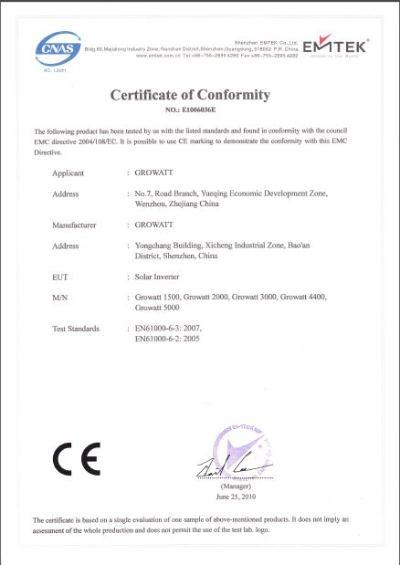 CE - Shenzhen Growatt New Energy Co., Limited