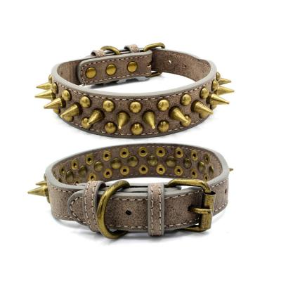 China Factory High Quality Custom Dogs Logo Adjustable Cool Spiked Rivet Studded Pu Leather Dog Pet Collars For Dogs for sale