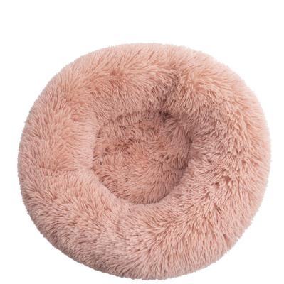 China Custom Viable Cat Donut Round Bed Pillow Plush Dog Cushion Beds Coral Fleece Warm Pet Calming for sale