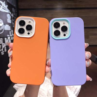 China 1067 Phone Case Apple 13promax Viable Liquid Silicone XR Contrasting Color Three-in-One Protective Case for sale