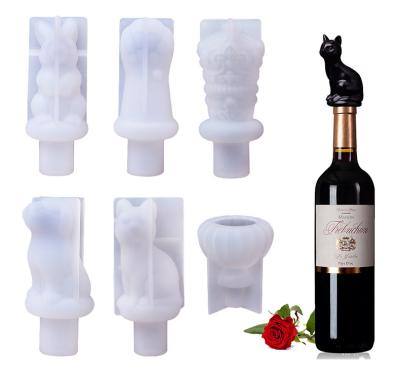 China 0467 DIY Crystal Epoxy Red Wine Bottle Cork Crown Cat Claw Rabbit Diamond Table Decoration Resin Silicone Viable Mold for sale