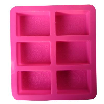 China 0348 6 Viable With Lace Flower Soap Mold 6 Hole Cake Bread Baking Silicone Rectangular DIY Embossed Mold for sale