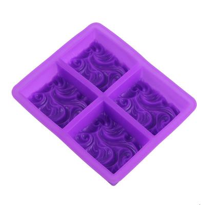 China 0437 Viable 4 Hole Rectangular Wave Pattern Soap Silicone Mold 4 Pieces Spray Cake Bread DIY Baking Mold for sale