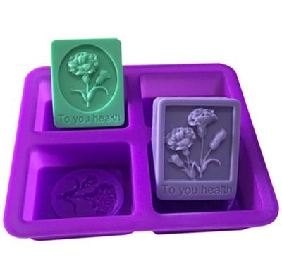 China 0436 4 Viable DIY Carnation Silicone Soap Mold Gypsum Essential Oil Soap Square Handmade Loaf Cake Baking Tools for sale