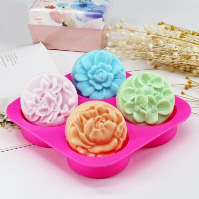 China 0351 4 Viable Round Flower Soap Handmade Essential Oil Soap DIY Plaster Cake Decorating Silicone Epoxy Mold for sale