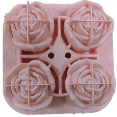 China 1016 4 Cavity Sustainable 3D Rose Flower Silicone Mold Handmade DIY Cake Decorating Fondant Soap Ice Tray Mold for sale