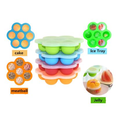 China 0867 DIY 7 Cavity Ice Tray Cake Jelly Silicone Viable Baking Mold With Lid Baby Food Storage Box Tray for sale