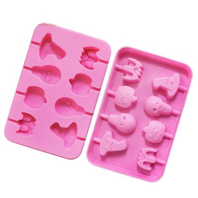 China 0488 8 Hole Halloween DIY Bat Ghost Candy Cheese Stick Pumpkin Viable Chocolate Silicone Mold for sale