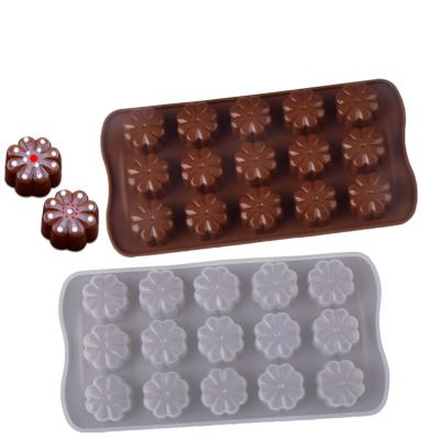 China 0990 Viable 15 Hole Plum Blossom Silicone Chocolate Mold Candy Cookie Spinning Ice Cream Tray Mooncake Cake Baking Tool for sale