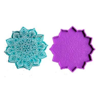 China 0205 DIY Crystal Epoxy Flower Shaped Coaster Viable Glossy Mat Resin Mold Silicone Mold Table Water Cup for sale