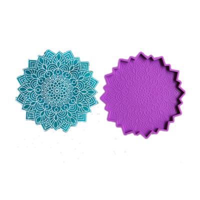 China 0206 DIY Crystal Epoxy Flower Shaped Coaster Viable Shiny Silicone Mold For Table Decoration Coaster Resin Mold for sale