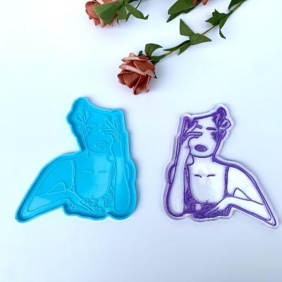 China 0580 DIY Viable Style Woman Coaster Pensive Silicone Mold Shimy Crystal Epoxy Tray Mold New for sale