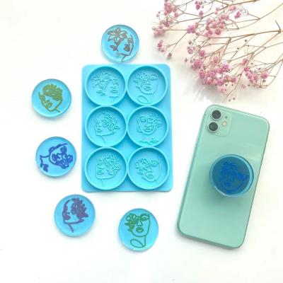 China DIY Crystal Epoxy 6 Viable Shiny Round Fashion 0549 Phone Holder Sticker Resin Female Head Silicone Mold for sale