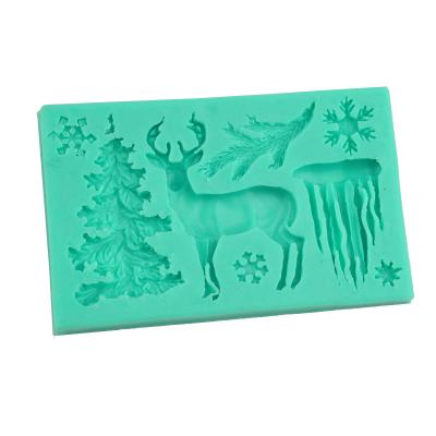 China Sustainable 0291 Christmas Elk Ice Cube Snowflake Fondant Cake Silicone Mold Baking DIY Chocolate Ice Tray Mold for sale