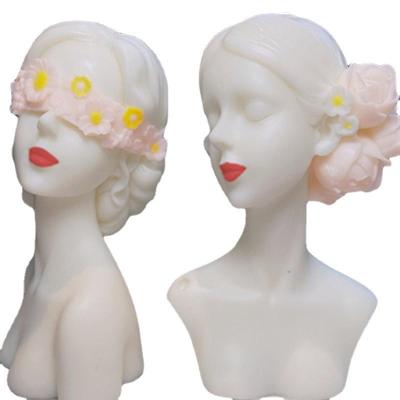 China 013 New DIY Eyes Viable Closed Portrait Blindfolded Head Girl Sculpture Scented Candle Plaster Home Decoration Silicone Mold for sale