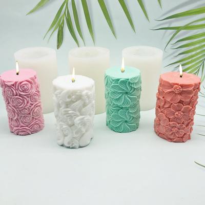 China W131 3D Viable European Ornamental Candle Mold Cylindrical Pink Candle Silicone Mold for sale