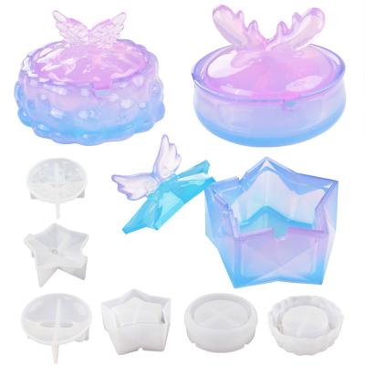 China 0153 DIY Epoxy Resin Antler Elk Star Cloud Storage Box Drop Strip Cover Ashtray Silicone Crystal Mold for sale