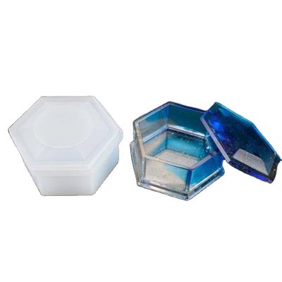 China Contemporary 034 DIY Epoxy Resin Hexagon Jewelry Storage Box Silicone Mold for sale