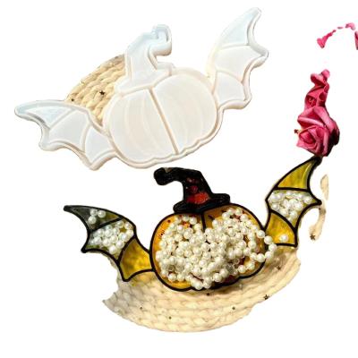 China New DIY Halloween Contemporary Epoxy Storage Box Tray Resin Silicone Mold Pumpkin Bat Jewelry W033 for sale