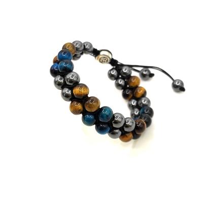 China BOHEMIA Newcomer Couples Wholesale Handmade Natural Tiger Hematite Ey Beads Braided Adjustable Man's Bracelets for sale