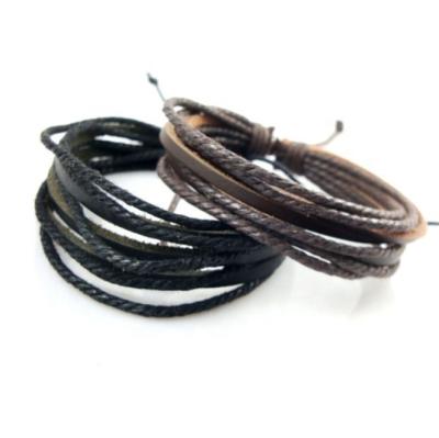 China CLASSIC Hot Selling Men's Classic Cheap Handmade Leather Cotton Rope Adjustable Bracelet for sale