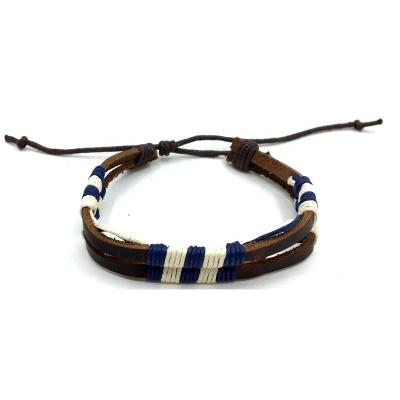 China Wholesale CLASSIC Men's Handmade Cowhide Leather With Waxed Adjustable Cotton Rope Couples Bracelets for sale