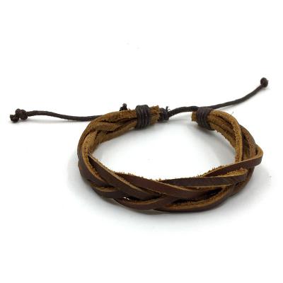 China Wholesale CLASSIC Handmade Cow Leather Couples Braided Adjustable Bracelets for Men for sale