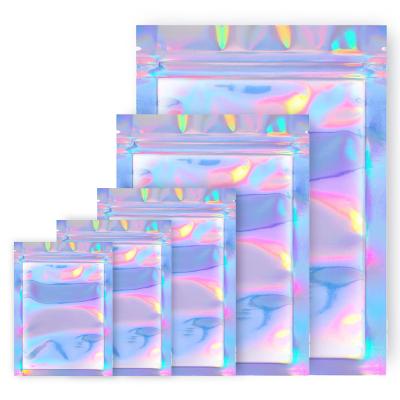 China Wholesale Moisture Proof Translucent Resealable Cosmetic Pouch Storage Holographic Laser Food Packaging Bags Zipper Lock Eyelash Cosmetic Pouch for sale