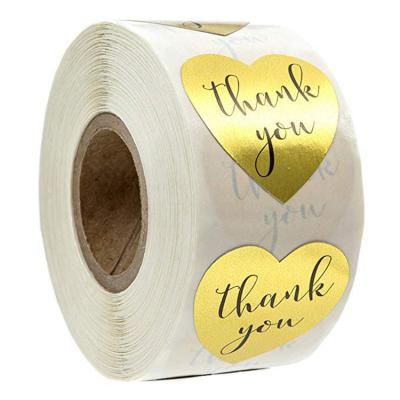 China 500pcs 1inch Heart Shape Heat Sensitive Gold Foil Rolled Thank You Label Sticker for sale